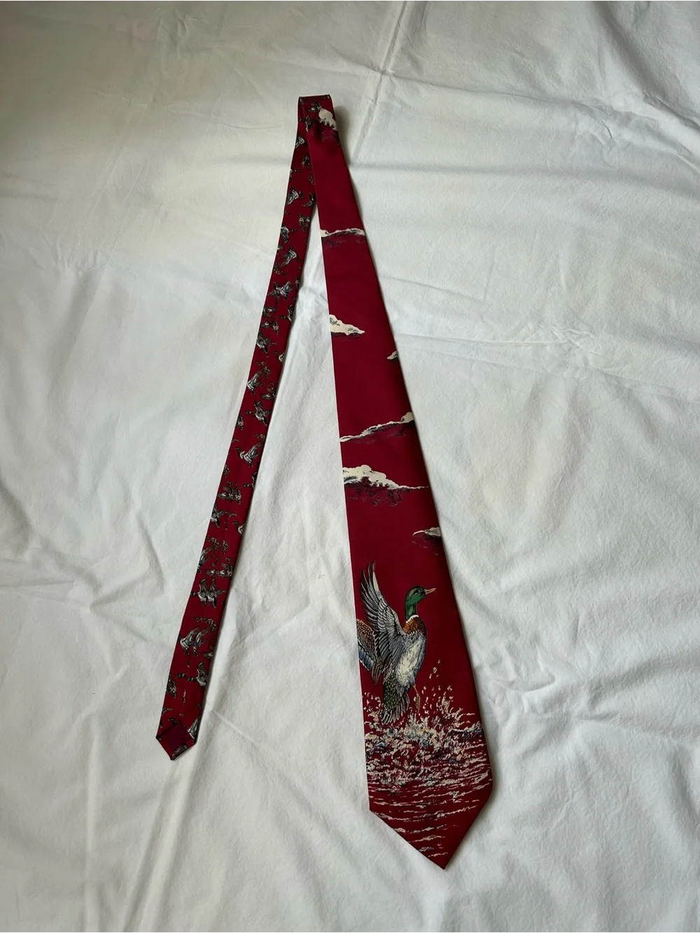 Ducks Unlimited Red Mallard Duck Print Silk Tie